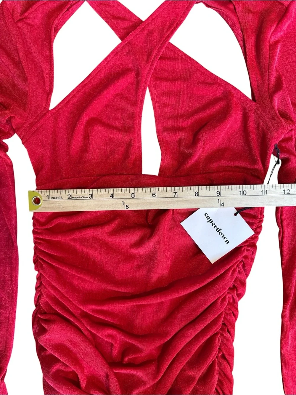 NWT Revolve Superdown Kandi Red Cut Out Long Sleeve Ruched Mini Dress Bodycon Sm